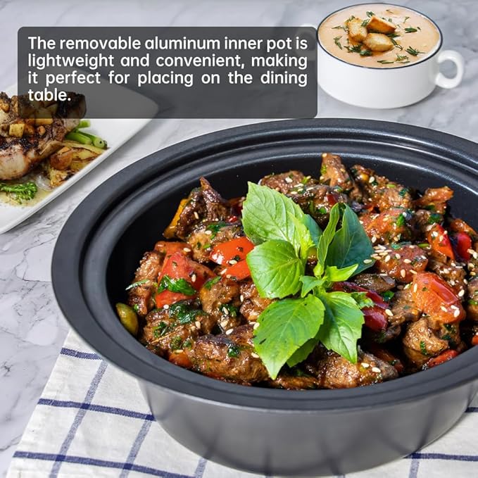 ICOOK USC-35-OP001RD 3.5 Quart Slow Cooker,Aluminium Sear/Sauté Stew Pot Stovetop safe,Dishwasher Safe,Glass Lid,Adjustable Temp,Food Warmer,Red