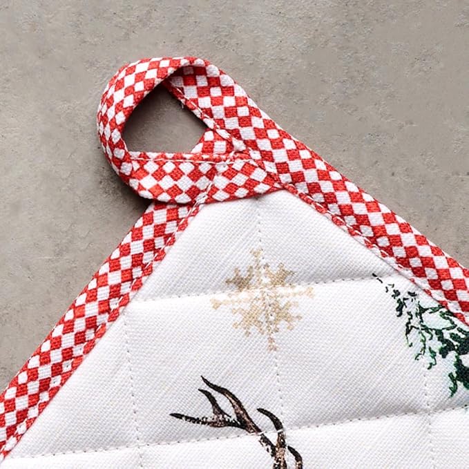 Maison d' Hermine Pot Holders 100% Cotton Heat Resistant Potholders 8" x 8" Hot Pads with Loop BBQ, Cooking, Baking, Grilling, Kitchen, Handling Hot Pans (Pack of 1, Rural Christmas)