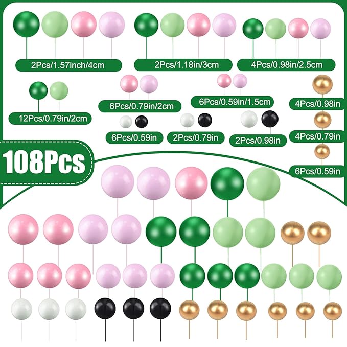108 Pcs Balls Cake Topper DIY Cupcake Insert Foam Balloons for Cake Baking Wedding Anniversary Birthday Decoration(Vivid Color,Multi Sizes)