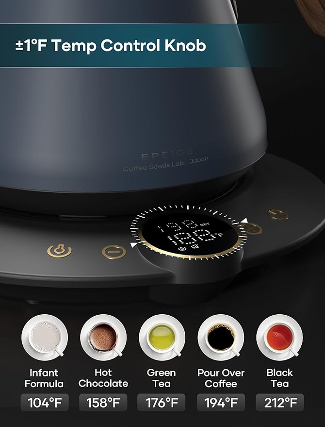 Electric Kettles, INTASTING Gooseneck Electric Kettle, ±1℉ Temperature Control, Stainless Steel Inner, Quick Heating, for Pour Over Coffee, Brew Tea, Boil Hot Water, 0.9L (Navy Blue)