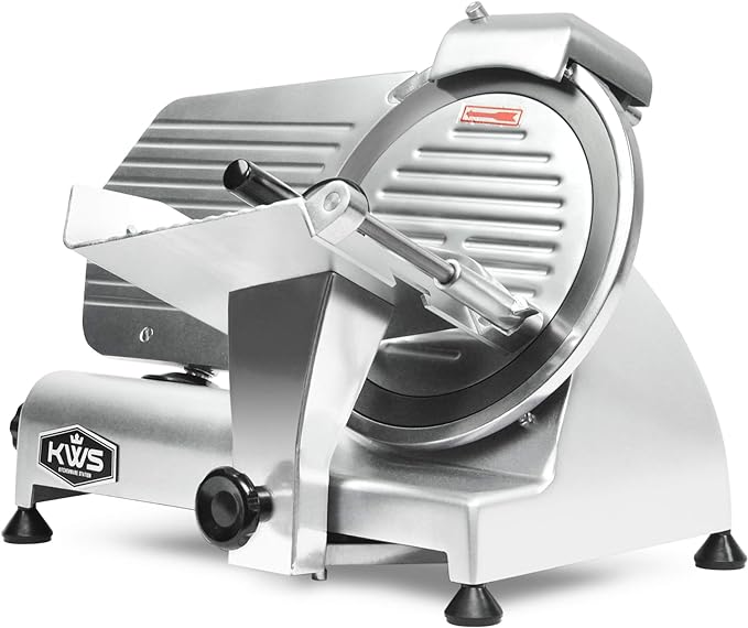 KWS MS-10NS 320W Motor Electric Meat Slicer 10-Inch with 304 Stainless Steel Blade, Frozen Meat/Cheese/Food Slicer Low Noise Commercial and Home Use [ ETL, NSF Certified ]