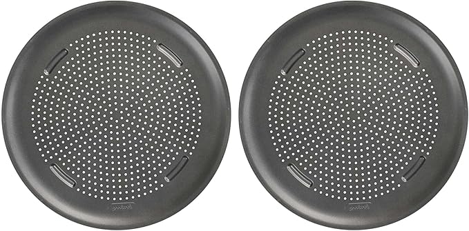 GoodCook AirPerfect Nonstick 16” Pizza Pan - Set of 2 - Pizza Trays for Oven, Perforated Round Pizza Pan, Carbon Steel Baking Pan, Homemade, Frozen & Leftover Slices
