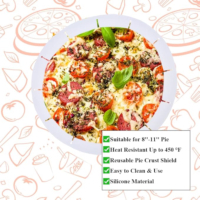 Adjustable Pie Crust Shields, Silicone Baking Protectors, Cover Ring Tools Fits 8-11.4 Inch Pies, Baking Pie Pizza Crust Shield Protector Cover for Edges ﻿ (Transparent)