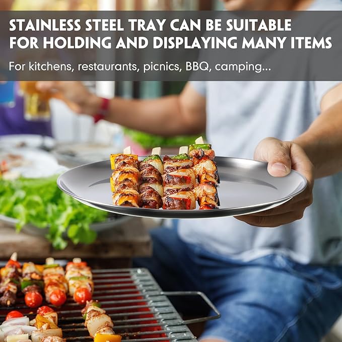 Thenshop 6 Pieces 8 Inch Pizza Pans Bulk Stainless Steel Sets Round Bakeware Pizza Trays for Oven Kitchen Baking Home Restaurant Safe Sturdy Reusable Easy Clean(Silver)