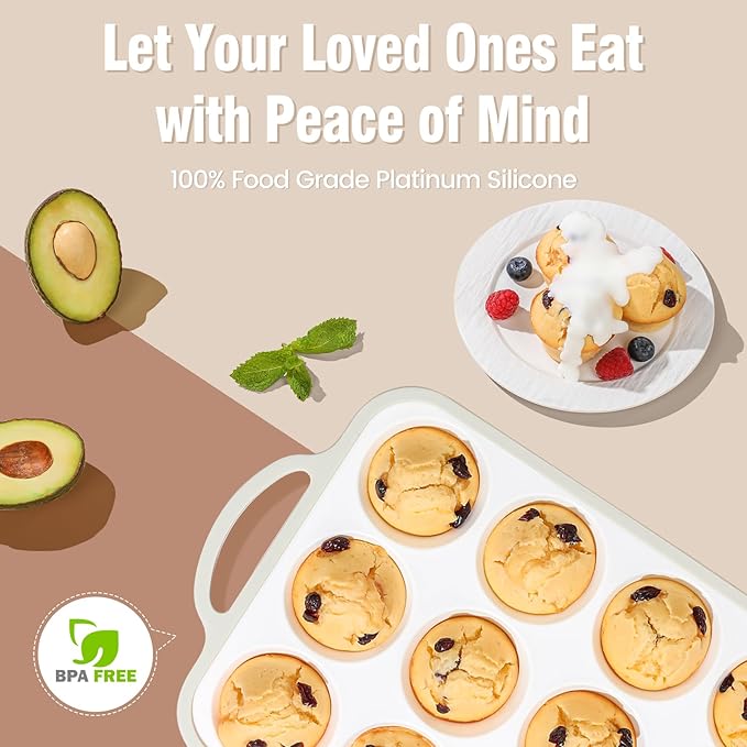 Silicone Muffin Pans for Baking 1 Pack, 2.6 Inch with Metal Reinforced Frame, Regular Size Nonstick Cupcake Pan 12 Cups for Baking Homemade Muffins, Dishwasher Safe BPA Free-Grey