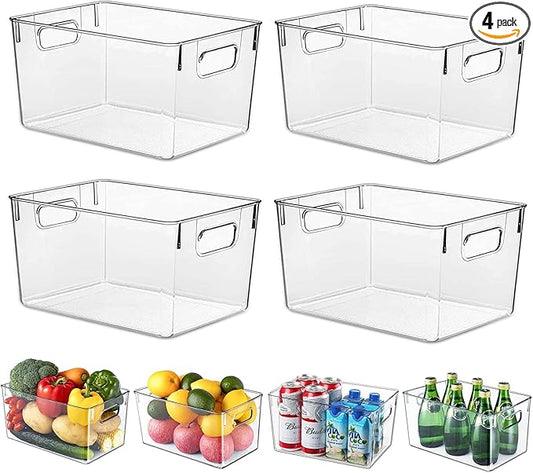 Fridge Organiser Set, Transparent Storage Box Organiser, Stackable, Organiser Boxes for Fridge, Cupboard, Pantry, Snacks, Cans, Kitchen, 11.5 x 8 x 6 inch