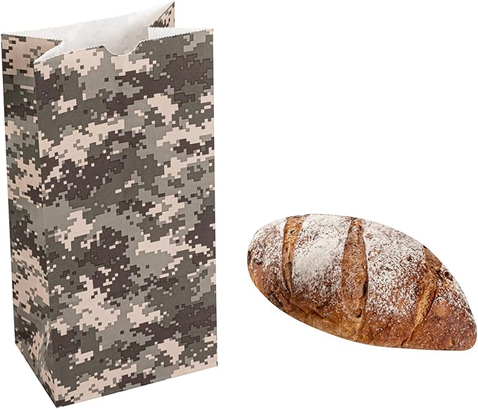Restaurantware Bag Tek 8 LB Disposable Lunch Bags 100 Sturdy Take Out Bags - Flat Bottom Great For Restaurants Cafes And Bakeries Camouflage Paper Popcorn Bags Versatile For Grocery And More