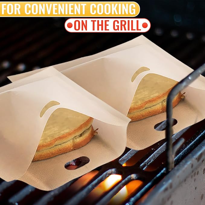 12Pcs Non-Stick Toaster Bags Reusable – 6.7"x7.5" Grilled Cheese Bags, Heat-Resistant & Easy to Clean | Mess-Free Toasting, Sandwiches, Panini & More | Compatible with Toaster, Oven, Microwave & Grill