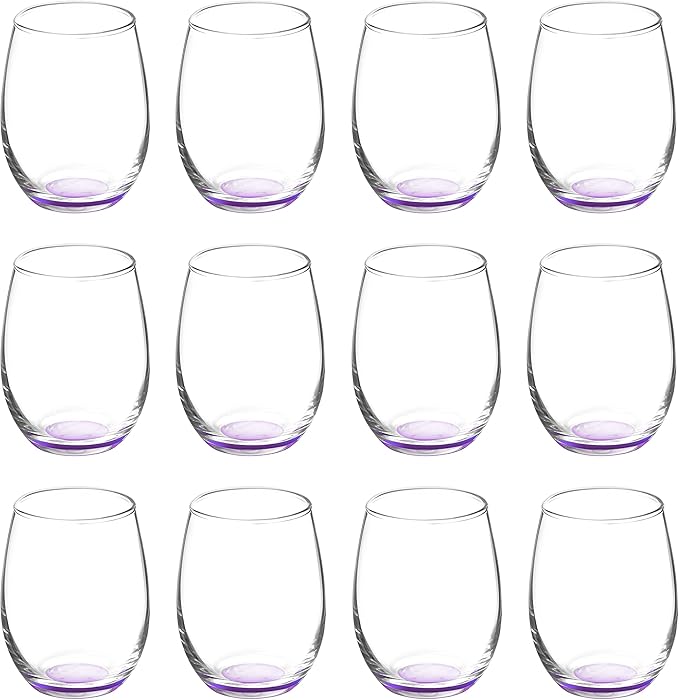 DISCOUNT PROMOS Stemless Wine Glasses by ARC 5.5 oz. Set of 12, Bulk Pack - Perfect for Hotel, Bar, Restaurant or Lounge - Purple