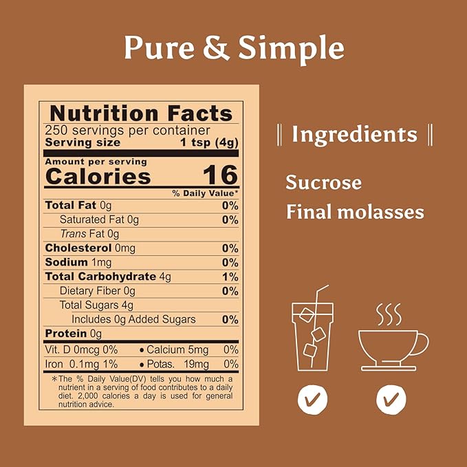 SUN RIGHT Organic Natural Brown Sugar – 100% Pure, Unrefined, Raw Sugar for Baking, Cooking, Sweetening Coffee & Tea, Smoothies, Sauces, and Desserts – Non-GMO, Gluten-Free (2.2lb)