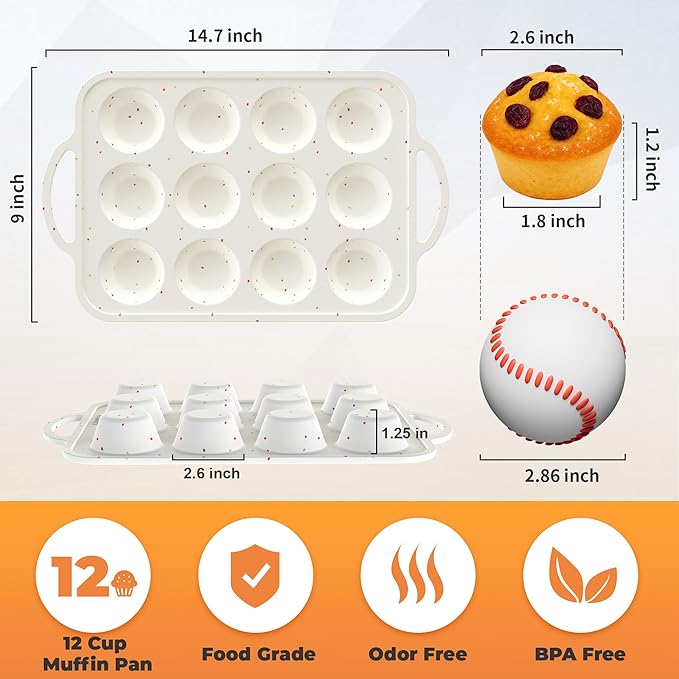 2Pack Mini Muffin Pan For Baking With Metal Reinforced Frame, 12 Cup Silicone Nonstick Cupcake Pan, BPA Free Silicone Mini Muffin Pan, Cupcake Baking Pan Molds for Oven