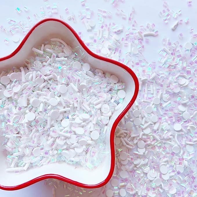 EHOPE Fake Sprinkles Polymer Sprinkles Faux Sprinkles Fake Candy Sprinkles Clay Sprinkles Polymer Clay Slices for Nail Art DIY Crafts Cake Phone Case (50-Guan WhiteRound+Sugar)