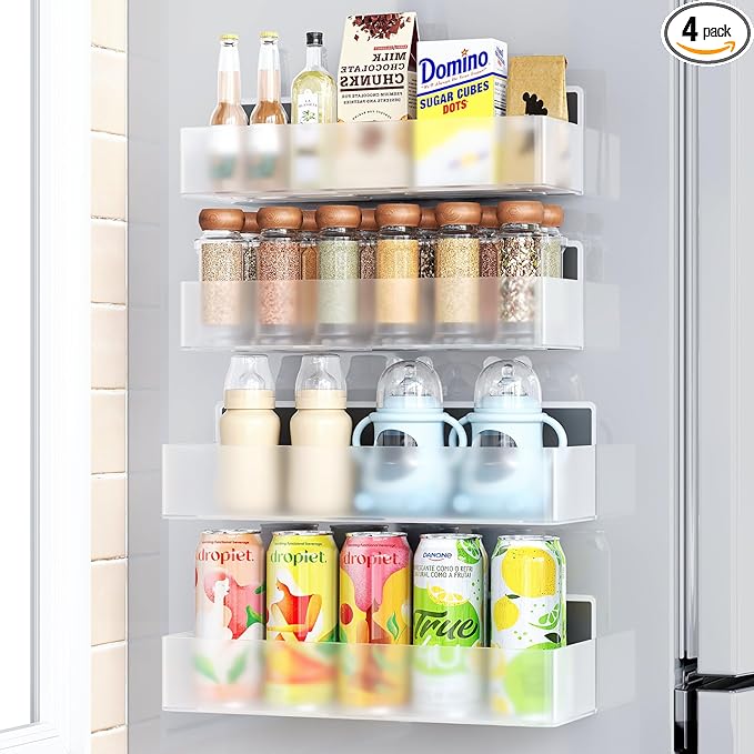 Magnetic Spice Rack for Refrigerator, Kitchen Organizer and Storage Shelf, Clear(4 Pack)