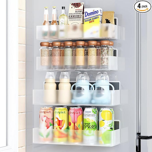 Magnetic Spice Rack for Refrigerator, Kitchen Organizer and Storage Shelf, Clear(4 Pack)
