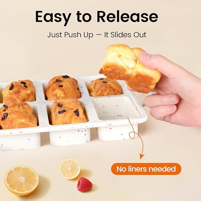 SJ Silicone Mini Loaf Pans with Metal Reinforced Frame-2 Pack, Non-stick Silicone Mini Bread Loaf Pans for Baking 8-Cavity, Tiny Banana Bread Set, Dishwasher Safe Brownie Pan-Cream