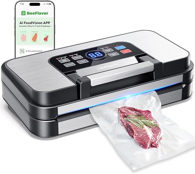 95Kpa Powerful Precision Pro Vacuum Sealer, with 10-in-1 Functions, Easy-Lock Handle, Double Heat Seal & Double Pump, Vacuum Sealer Machine for Food with Bags Storage, Built-in Cutter, Stainless Steel