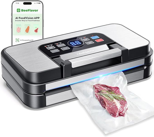 95Kpa Powerful Precision Pro Vacuum Sealer, with 10-in-1 Functions, Easy-Lock Handle, Double Heat Seal & Double Pump, Vacuum Sealer Machine for Food with Bags Storage, Built-in Cutter, Stainless Steel
