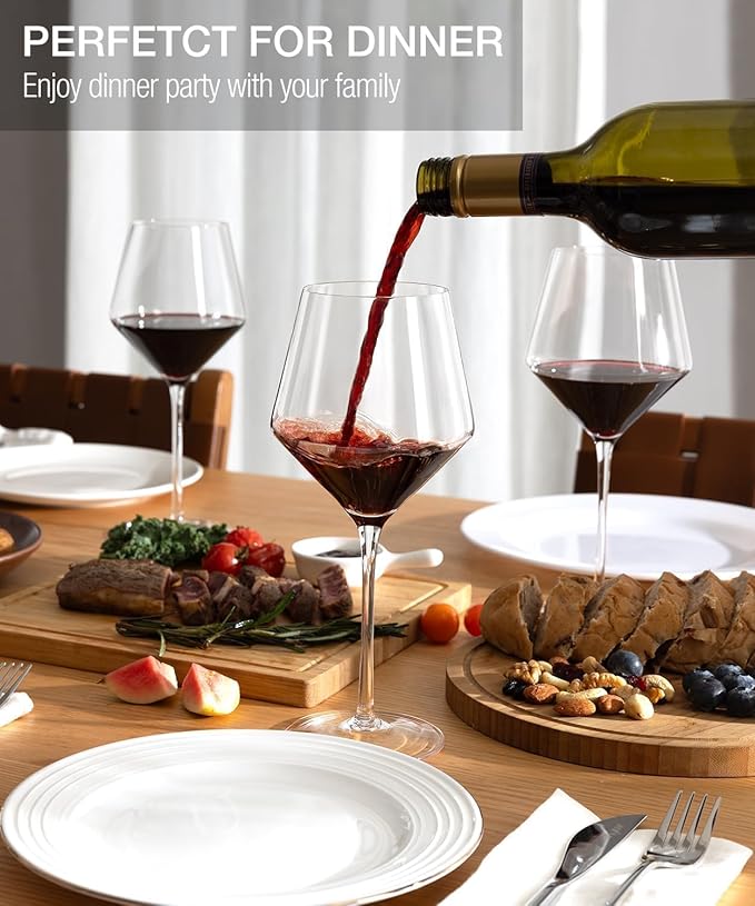 LUNA & MANTHA Red Wine Glasses Set of 6, Hand Blown Burgundy Glasses, Ultra thin,Light for Best Wine Tasting,18 OZ Perfect Gifts for Valentine's Day, Anniversary