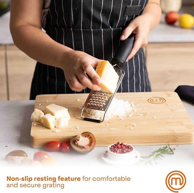 MasterChef Cheese Grater Handheld, Kitchen Food Shredder Tool for Grating Parmesan, Garlic, Ginger etc, Small Flat Zester Grater, Stainless Steel with Non Slip Rubber Foot and Easy Grip Handle