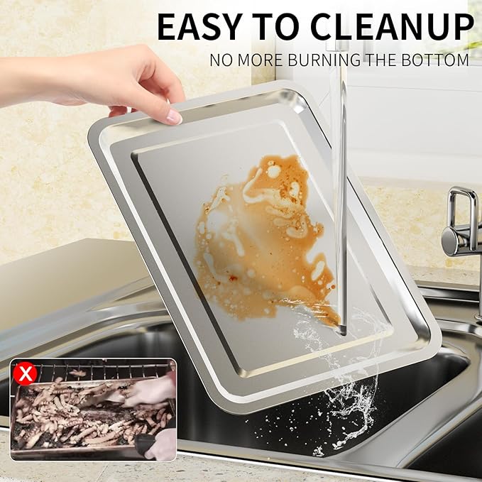 Air Fryer Basket, OPENICE 2 Set Air Fryer Pan and Crisper Tray for Oven, Non-stick Oven Air Fryer Basket for Baking and Crispy Foods - Large & Medium