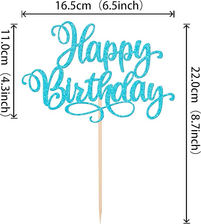 ZHUOWEISM 1 PCS Happy Birthday Cake Topper Glitter Cake Pick for Celebrating Anniversary Party Cake Decorations Supplies Lake Blue