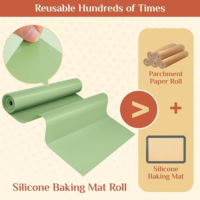 Silicone Baking Mat, 16 IN x 6 FT Free Cutting Baking Sheet,Non-Stick Reusable Dough & Pastry Mat,Non-Slip Silicone Mat Roll for Air Fryer Liner,Freeze Dryer,Oven Baking Pan,Kitchen Counter