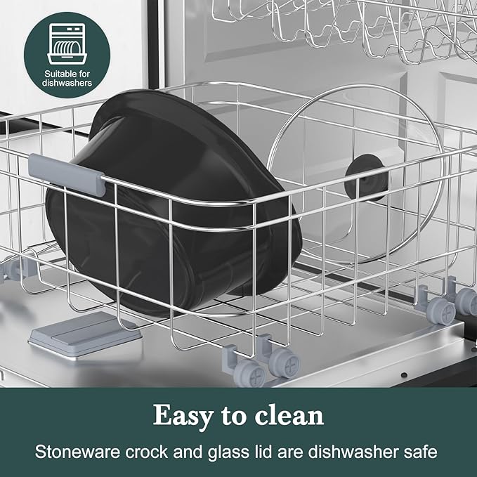 7-Quart Programmable Slow Cooker with Timer Keep Warm - Small Kitchen Appliance for Family Dinners - Serves 6+ People - Heat Settings: Keep Warm(White, Black Liner)