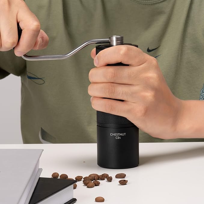TIMEMORE Manual Coffee Grinder Stainless Steel Conical Hand Grinder Burr Chestnut C2S Internal Adjustable Setting Capacity 20g Pour Over Mocha Coffee for Travel, Camping, Home Black