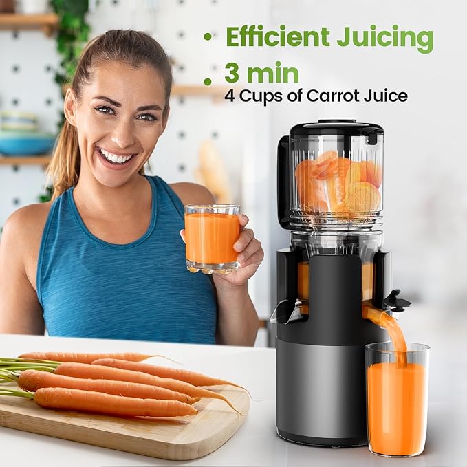 Cold Press Juicer Machines, High Nutrient Retention, 99% Juice Yield, 5.3" Wide Feed Chute for Whole Fruits & Vegetables, Quiet Slow Masticating Juicer, BPA-Free, Easy to Clean