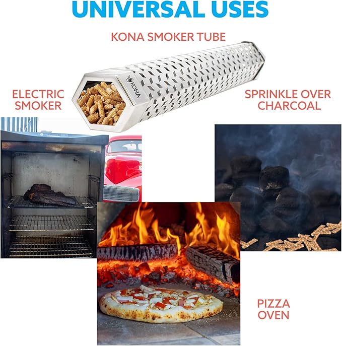 Kona Premium BBQ Wood Pellets Offer high BTU, Clean-Burning, Low-ash, and Low-Moisture for Great Flavor. No Soaking Needed. Includes 8 Varieties. Use 1/3-1/2 Cup per Session for Hours of Smoking.