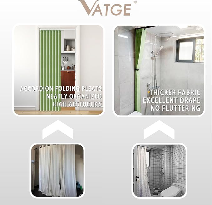 Vatge Curtain for Closet Without Door - Accordion Folding Door Curtain for Doorway, and Open Closet, Hanging Privacy Curtain Wall for Room Separation,1 Panel with Tieback, W52 x L78, Green
