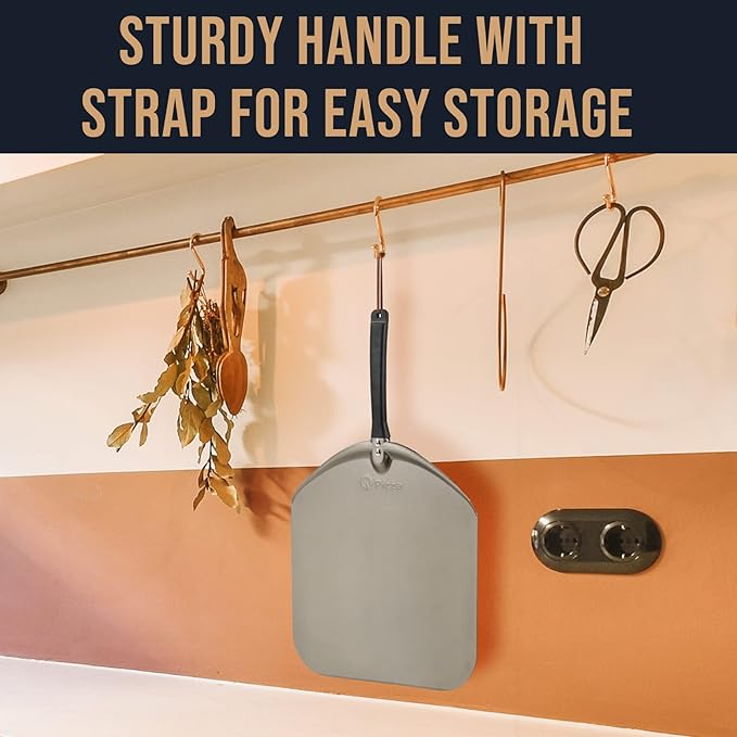 Q Pizza Aluminium Pizza Peel 14 inch, Extra Large Metal Pizza Turning Paddle, Non-stick Pizza Spatula for Grill Oven Baking Bread Pastry Dough Pie Cake, PT205