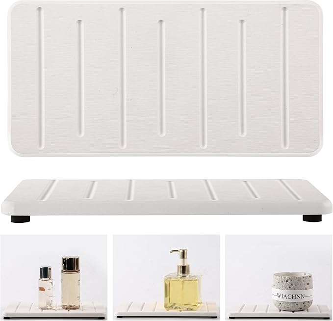 2PCS Water Absorbing Stone Tray for Cosmetics & Hand Soap & Houseplants, 8.66" * 4.33"Ultra-Absorbent Diatomite Coaster | Fast-Drying Bathroom & Kitchen Organizer