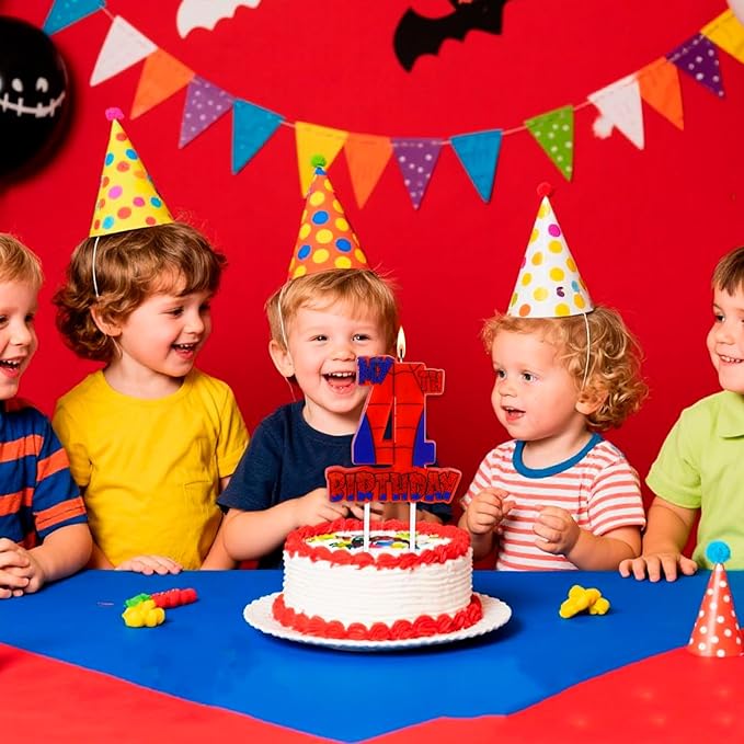 Spider Birthday Party Decorations, Number 4 Red Spider Web Happy Birthday Cake Candle for Boys Girls Spider Web 4th Birthday Party Supplies (Spider Web 4th Candle)