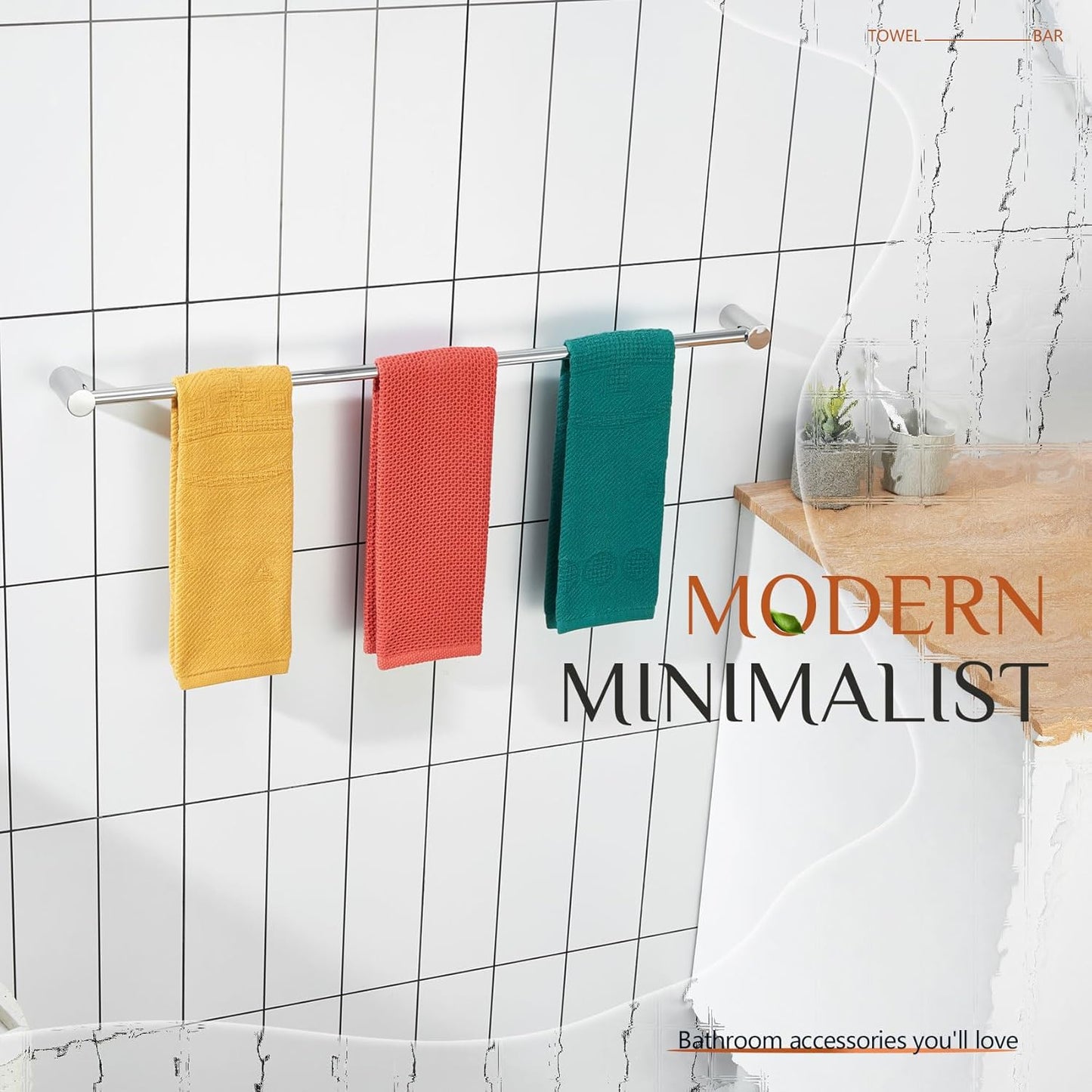 KOKOSIRI Towel Bar Polished Chrome 32-Inch Bath Towel Holder for Bathroom Wall Mounted Rail Stainless Steel Bathroom Hardware Accessories, B4007CH-L32