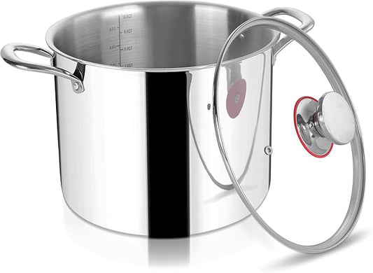 Herogo 10 Quart Stock Pot, 18/10 Stainless Steel Large Cooking Pot with Lid, 10 QT Metal Pasta Stockpot for Chicken Soup, Tri-ply Big Stockpot for Induction Gas Electric Stove, Dishwasher Safe