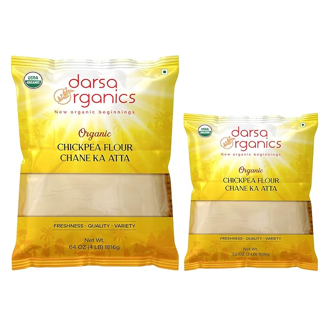 Darsa Organics Gram Flour - 2 lb Besan Flour, USDA Organic, Chemical Free, Non-GMO, Kosher, Premium Chickpea Flour for Cooking & Skin Care, Ideal for Gluten Free Diets & Face Masks