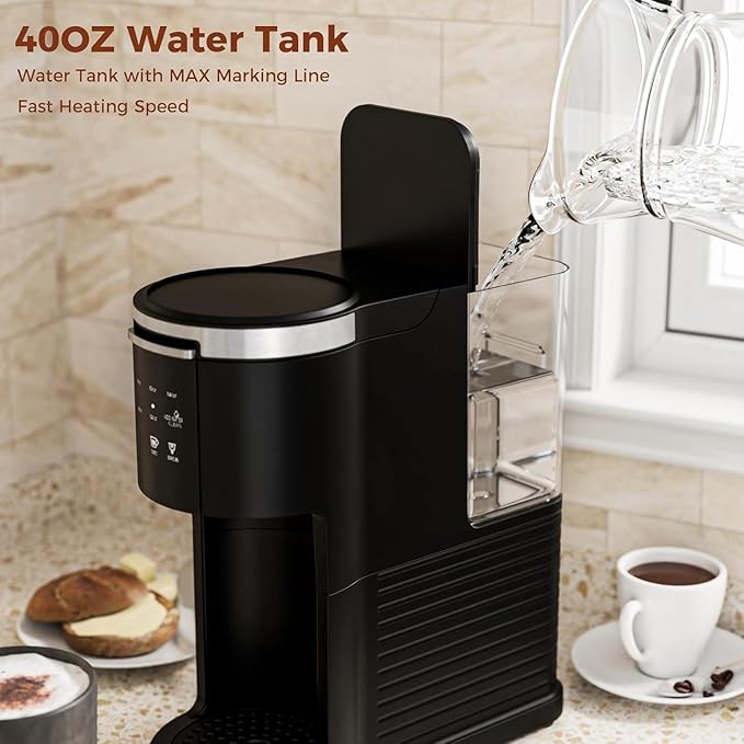 Single Serve Coffee Maker, 2 in 1 Coffee Machine for K-Cup & Ground Coffee, 6 to 14oz Brew Sizes, Self-cleaning Pod Coffee Makers with 40oz Removable Water Reservoir, LCD Screen, Black