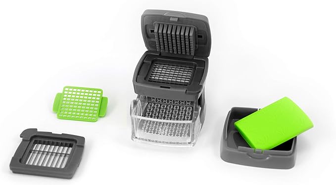 Garlic-A-Peel Garlic Press, Crusher, Cutter, Mincer, and Storage Container - Includes Silicone Garlic Peeler - Easy to Clean - Stainless Steel Blades – (Grey), standard