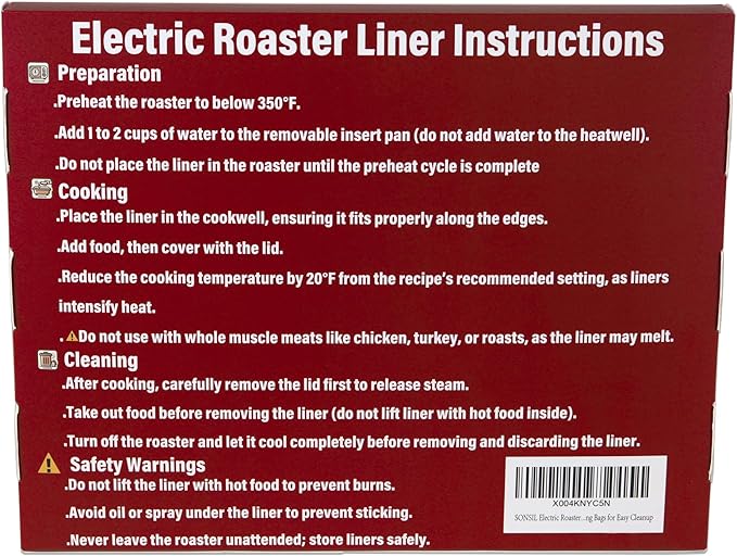 Electric Roaster Liners 34x18 Inch, 20 Pack Disposable Roaster Liners Fits 16-22 Qt Roasters, Heat-Resistant Roasting Oven Cooking Bags for Easy Cleanup