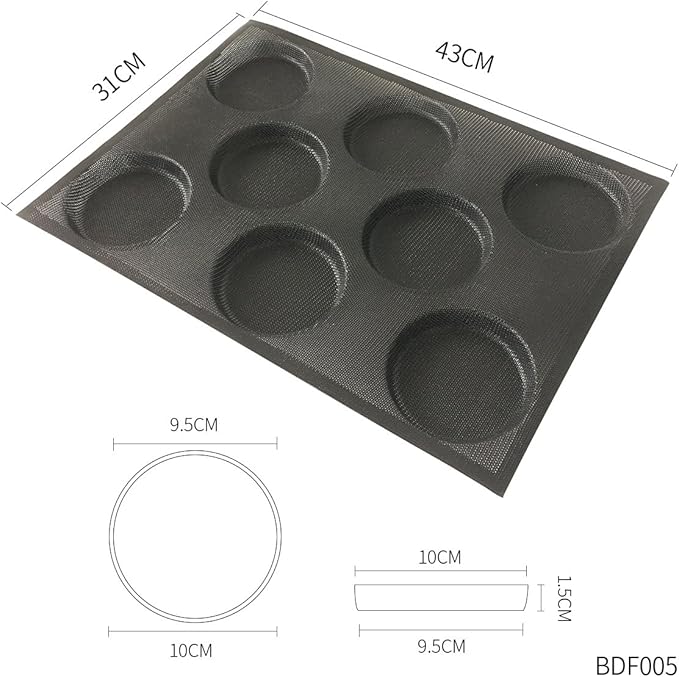 Bluedrop Silicone Hamburger Bread Forms Perforated Bakery Molds Non Stick Baking Sheets Fit Half Pan Size