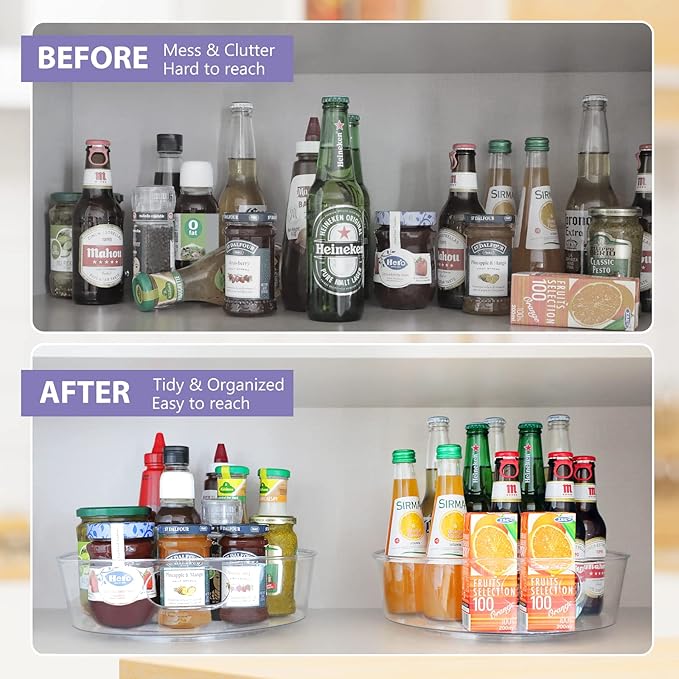 GUZON 4 Pack Lazy Susan Organizer for Cabinet, Upgraded 11.5" Clear Lazy Susan Turntable with Handles and Raised Edge, Rotating Spice Storage for Kitchen, Pantry, Refrigerator, Bathroom, Table