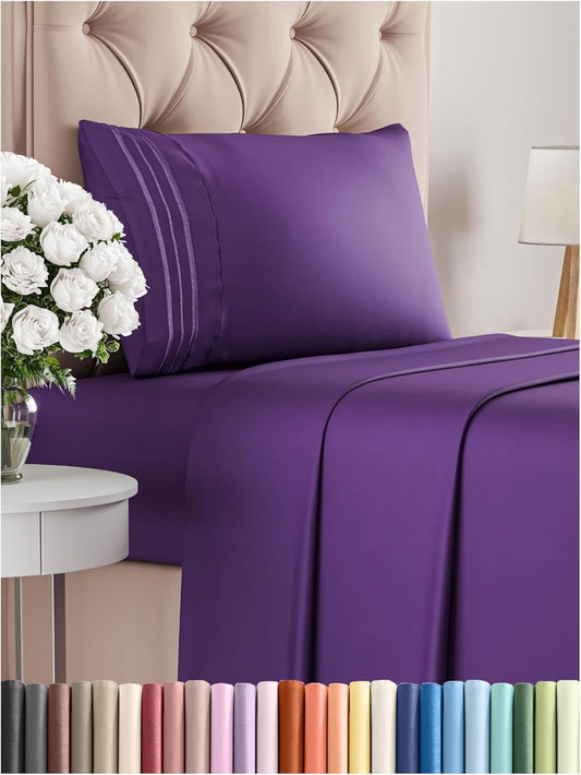Twin Size 3 Piece Sheet Set - Comfy Breathable & Cooling Bed Sheets Set - Hotel Luxury Bedding for Women, Men, Kids, Teens, Boys & Girls - Deep Pockets, Ultra-Soft, Wrinkle Free - Oeko-Tex - Purple