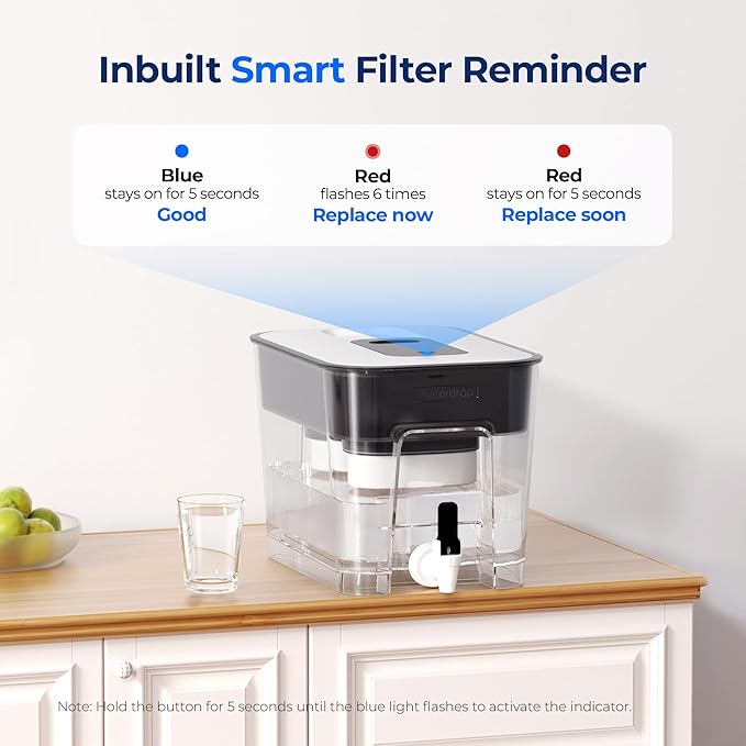 Waterdrop 40 Cup Dual Filter Dispenser, 8X Faster Filtration, 400-Gallon Lifespan, Water Filter Dispenser for Home/Office, 2 Replacements, 10X Longer Lifetime, Reduces Chlorine, PFOA/PFOS, Black