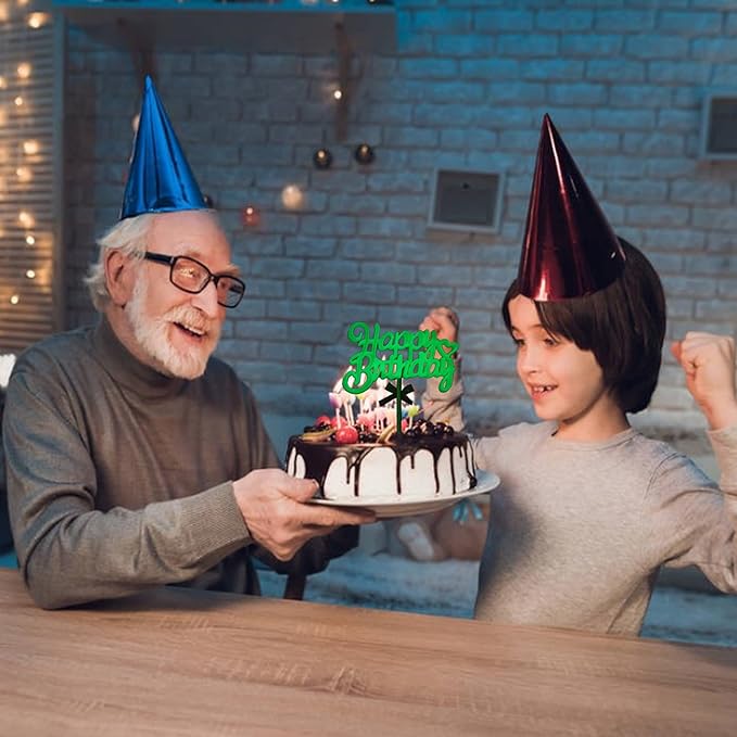 Glow Party Neon Birthday Cake Toppers Happy Birthday Cake Topper 3D Green Cake Decorations