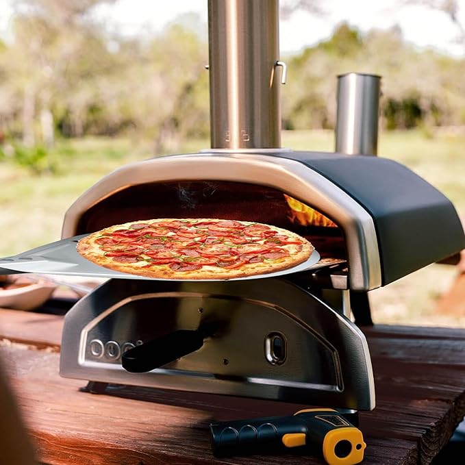 Yofuly 9 Inch Pizza Turning Peel with Oven Brush & Stone Scraper, Perforated Turner Tools Kit for Homemade Baking Pizza, 2PCS Outdoor Pizza Oven Accessories