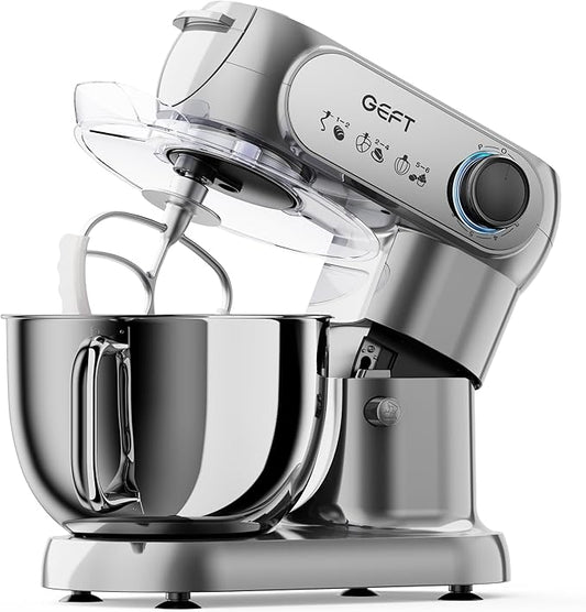 Stand Mixer, 3.5QT+6QT Two Bowls Kitchen Electric Mixer, 600W 6+P speed Tilt-Head Food Mixer with Stainless Steel Bowl, Dishwasher-Safe Dough Hook, Flat Beater, Wire Whisk, Splash Guard, Grey
