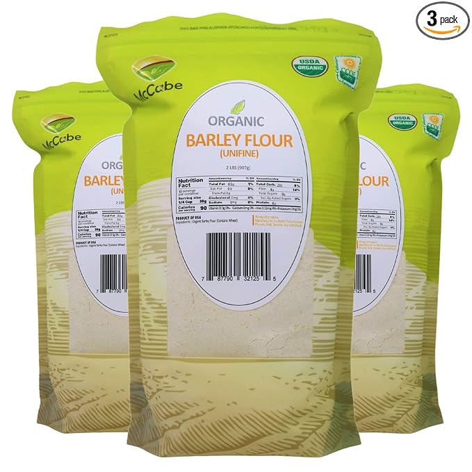 McCabe Organic Barley Flour - Barley Flour for Cooking and Baking | Rich in Fiber | USDA and CCOF Certified | Product of USA | 2 lbs (32 Oz) Pack of 3