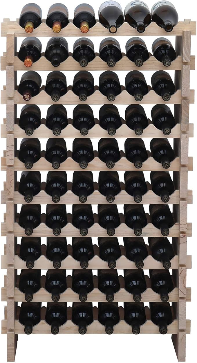 Wine Rack Solid Wood Stackable Storage Wooden Wine Rack Wine Cabinet (60 Bottles, Natural Color)