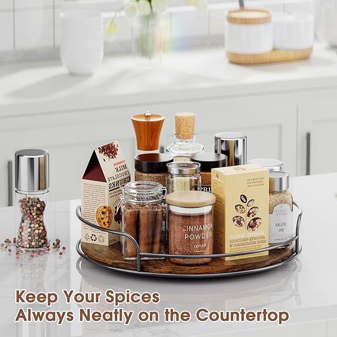 LAMU 10'' Lazy Susan Organizer, Wooden Lazy Susan Turntable for Cabinet, Table Top, Kitchen, Pantry, Bathroom Countertop Organizer, 1 Pack